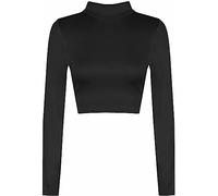 Zerox World Womens Polo Turtle Neck Long Sleeve Cropped T Shirt - Ladies Plain Basic Crop Top for Casual Wear, Stretchy Slim Fit, Soft Comfortable Fabric Black