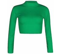 Zerox World Womens Polo Turtle Neck Long Sleeve Cropped T Shirt - Ladies Plain Basic Crop Top for Casual Wear, Stretchy Slim Fit, Soft Comfortable Fabric Jade
