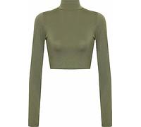 Zerox World Womens Polo Turtle Neck Long Sleeve Cropped T Shirt - Ladies Plain Basic Crop Top for Casual Wear, Stretchy Slim Fit, Soft Comfortable Fabric Khaki