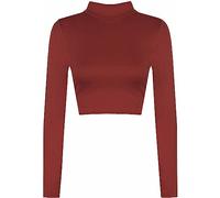 Zerox World Womens Polo Turtle Neck Long Sleeve Cropped T Shirt - Ladies Plain Basic Crop Top for Casual Wear, Stretchy Slim Fit, Soft Comfortable Fabric Wine