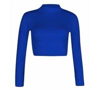 Zerox World Womens Polo Turtle Neck Long Sleeve Cropped T Shirt - Ladies Plain Basic Crop Top for Casual Wear, Stretchy Slim Fit, Soft Comfortable Fabric Royal Blue