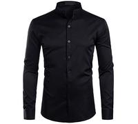 ZEROYAA Mens Hipster Solid Slim Fit Long Sleeve Mandarin Collar Dress Shirts, Zlcl08-solid Black, Large