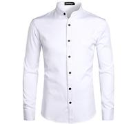 ZEROYAA Mens Hipster Solid Slim Fit Long Sleeve Mandarin Collar Dress Shirts, Zlcl08-white Black, Medium