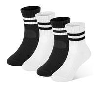 ZERULETS Kids Socks Boys Sports Socks Girls Black White Grey Striped School Sock Toddler to Junior Breathable Cotton Crew 4 Pairs for 1-3 Years