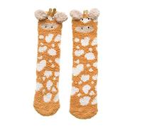 zeryor 1 Pair Orange Giraffe Socks for Girls Women Thickened Coral Fleece Mid-Calf Socks Cozy Fluffy 3D Cartoon Animal Warm Anti-Slip Floor Sleep Thermal Slipper Socks