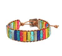 zeryor 7 Chakra Bracelet Adjustable Bohemian-style Bracelet Handmade Ethnic-inspired Wristband with Imperial Jadeite Stones Healing Crystal Jewelry for Women Girls