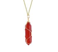 zeryor Carnelian Crystal Necklace Natural Pendant Necklace Wire Wrapped Red Stone Neck Chain