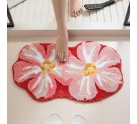 zeryor Curved Edge Thick Microfiber Bathroom Rug Non Slip Rubber Backing Absorbent Flower Shape Bath Mat (Pink)