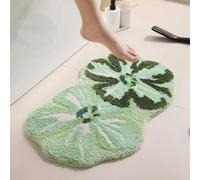 zeryor Curved Edge Thick Microfiber Bathroom Rug Non Slip Rubber Backing Absorbent Flower Shape Bath Mat (Green)