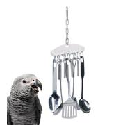 zeryor Stainless Steel Bird Chew Toy Hanging Spoon Toy for Parrots Conures Macaws Cockatoos Lovebirds Budgies Beak Conditioner Cage Toy (A)