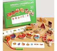 zeryor Wooden Greedy Caterpillar Rope Toy - Educational Fruit & Vegetable Lacing Bead Game, Montessori Fine Motor Skills Farm Toys for 3+ Year Old (Wooden)
