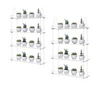 ZerzSemp 2-Pack Adjustable Clear Acrylic Plant Stands for Windows - 16" Transparent Hanging Window Plant Racks for Indoor Garden, Herbs, or Home Decor in Kitchen & Bedroom