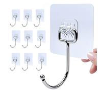 Zesc-Im 10PCS Self Adhesive Hooks, Upgraded 35 lb/15kg (Max) Strong Sticky Hooks for Hanging Heavy Duty, Damage Free Large Size Clear Stick on Hook for Home Bathroom Kitchen and Office