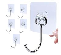 Zesc-Im 6PCS Self Adhesive Hook, Upgraded 35 lb/ 15kg (Max) Strong Sticky Hooks for Hanging Heavy Duty, Damage Free Large Size Wall Hooks Up, Clear Stick on Hook for Home Bathroom Kitchen and Office