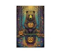ZESEJBKIQ Halloween Fantasy Illustration Bear And Pumpkin Decorative Painting Canvas Wall Posters And Modern Family Bedroom Decor 08x12inch(20x30cm)