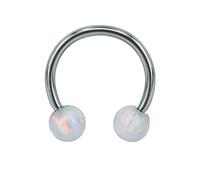 ZeSen Jewelry 16G Opal Stainless Steel Horseshoe Circular Barbell Nose Hoop Ring Lip Helix Earrings Septum Ring (Diameter:10mm, White Opal)