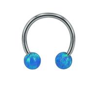 ZeSen Jewelry 16G Opal Stainless Steel Horseshoe Circular Barbell Nose Hoop Ring Lip Helix Earrings Septum Ring (Diameter:8mm, Blue Opal)