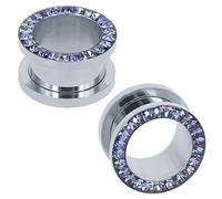 ZeSen Jewelry 316L Stainless Steel Rhinestone Crystal Ear Tunnel Plugs Ear Gauges Expanders Body Piercing (Blue, 18mm)