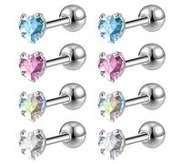 ZeSen Jewelry 4 Pairs of Shiny Cubic Zirconia Surgical Steel Cartilage Earring Sets Tragus Helix Conch Piercing, Surgical Steel Cubic Zirconia, Cubic zirconia