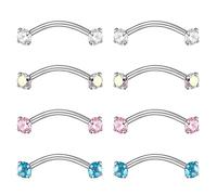 ZeSen Jewelry 4PCS 16G Stainless Steel Cubic Zirconia Curved Barbell Eyebrow Ring Daith Earring Rook Piercing
