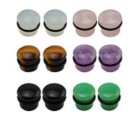 ZeSen Jewelry 6 Pairs Mixed Ear Flare Single Stone Plugs Expander Tunnels Gauges Silicone O-Ring, Stone