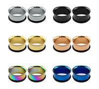 ZeSen Jewelry 6 Pairs Surgical Stainless Steel Single Flare Tunnels Flesh Plugs Ear Gauges with Silicone O-Rings (Gauge=6g(4mm))