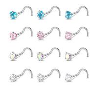 ZS 20g Surgical Stainless Steel Nose Stud Ring Piercing Set - 9-12PCS Bone/L Shaped/Screws Rings (12pcs Screws Style)