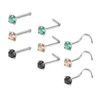 ZeSen Jewelry 9-12PCS 20g Surgical Stainless Steel Nose Stud Ring Piercing Nose Bone/L Shaped/Nose Screws Rings Set, (A5-ZH347-9)