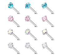 ZeSen Jewelry 9-12pcs 20g Surgical Stainless Steel Nose Studs, Stainless Steel