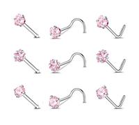ZeSen Jewelry 9-12pcs 20g Surgical Stainless Steel Nose Studs, Stainless Steel