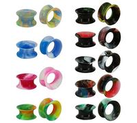 ZeSen Jewelry 9 Pairs Thin Silicone Flexible Colorful Ear Tunnels Plugs Double Flared Expander Ear Gauges Piercing (Gauge=1/2"(12mm))