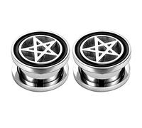 ZeSen Jewelry Pentagram Star Ear Plug Tunnels 316L Stainless Steel Body to Ear Piercing, Stainless Steel