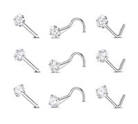 ZeSen Jewelry ZS 9-12PCS 20g Surgical Stainless Steel Nose Stud Ring Piercing Nose Bone/L Shaped/Nose Screws Rings Set (Mixed style(White))