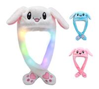 ZesGlyxyr Bunny Hat with Moving Ears, Soft Plush Ears, Hats with Moving Ear, LED Animal Hat and Jumping, Funny Plush Cap, Halloween Christmas Carnival Birthday Cosplay Dress up Party Gift (White)