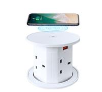 ZESHAN Four-Sided Pop up Power Outlet with Wireless Charger, 2 USB C and 1 USB A Fast Charging for Home,Office or Conference Room, White
