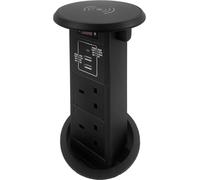 ZESHAN Pop Up Power Outlet with Wireless Charger, 1 Switch, 2 UK Power, 2 USB A and 1 USB C Fast Charging Ports for Home/Office Conference Table and Kitchen countertop, Black