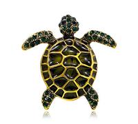Zeshimb Bohemia Rhinestone Turtle Brooch Pin Crystal Turtle Tortoise Enamel Brooch Diamond CZ Turtle Animal Safty Pin Cute Sea Turtle Corsage Pin Clothing Decor Badges Jewelry for Women, Metal, no