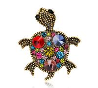 Zeshimb Bohemia Rhinestone Turtle Brooch Pin Crystal Turtle Tortoise Enamel Brooch Diamond CZ Turtle Animal Safty Pin Cute Sea Turtle Corsage Pin Clothing Decor Badges Jewelry for Women, Metal, no