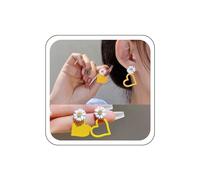Zeshimb Boho Daisy Flower Stud Earrings Asymmetric Open Heart Dangle Earrings Mismatched Yellow Love Heart Drop Earrings Vintage Floral Heart Statement Earrings Wedding Jewelry for Women