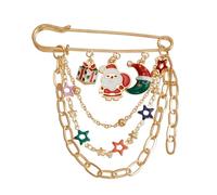Zeshimb Christmas Brooch Pin for Women Cute Santa Snowman Snowflake Enamel Pin Gold Chain Tassel Lapel Pin Vintage Bell Bow Moon Chritmas Tree Moose Charms Safety Pin Brooch Holiday Xmas Gift, Metal