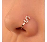 Zeshimb Crystal Initial Nose Ring Gold Fake Septum Nose Rings Copper Inlaid Zircon Letter S Nose Cuff Tiny Alphabet U-shaped Clip On Nose Ring Bendable Non Piercing Nose Jewelry for Women Girls