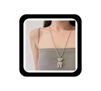 Zeshimb Cubic Zirconia Bear Necklace Full Diamond Teddy Bear Pendant Necklace Silver Long Box Chain Necklace Cute Animal Crystal Bear Necklace Jewelry Gifts for Women Girls, Metal