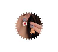 Zeshimb Cute Bear Flower Asymmetric Earrings Open Love Heart Stud Earrings Mismatched Animal Bear Floral Dangle Earrings Acrylic Teddy Bear Flower Statement Earrings Jewelry for Women