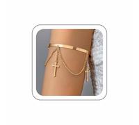 Zeshimb Gold Upper Arm Cuff Bracelet Layered Tassel Cuff Bangle Adjustable Open Arm Cuff Vintage Multi Leaf Arm Chain African Armlet Armband Jewelry for Women, One Size, Metal, No Gemstone