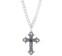 Zeshimb Gothic Black Cross Necklace Diamond Crystal Cross Pendant Necklace Cuban Link Chain Cross Necklace Engraved Flower Crucifix Religous Necklace Faith Jewelry for Women, Zinc, No Gemstone