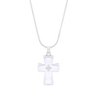 Zeshimb Gothic Cross Necklace Choker Enamel Cross Pendant Necklace Silver Round Snake Chain Religous Necklace White Crucifix Clavicle Necklace Hip Hop Jewelry for Women, Metal
