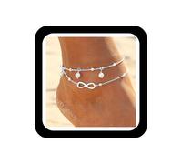 Zeshimb Layered Pearl Infinity Anklet Silver Satellite Pearl Ankle Bracelet Forever Symbol Anklets Beads Pearl Pendant Anklet Foot Chain Jewelry for Women Girls Adjustable Size