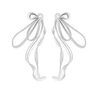 Zeshimb Long Ribbon Tassel Dangle Earrings CZ Bow Ribbon Stud Earrings Silver Metal Ribbon Bowknot Drop Earrings Vintage Curve Wave Linear Earrings Statement Jewelry for Women