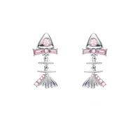 Zeshimb Pink Crystal FishBone Earrings Cute Fish Skeleton Dangle Drop Earrings Sparkly Zircon Fish Bones Stud Earrings Ocean Jewelry for Women and Girls, Zinc, No Gemstone