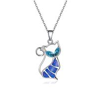 Zeshimb Rhinestone Cat Necklace for Cat Lovers Cute Crystal Kitty Pendant Necklace Dainty Hollow Cat Animal Necklace Chain Lovely Kitten Jewelry Gifts for Women Girls, Crystal, No Gemstone